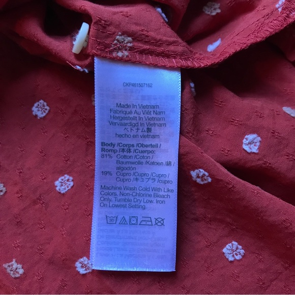 Madewell Orange White Embroidered Short Sleeve Button Down Top, EUC, S - Picture 7 of 12